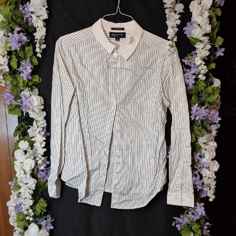 Jones New York Black and White Striped Button-Down Shirt